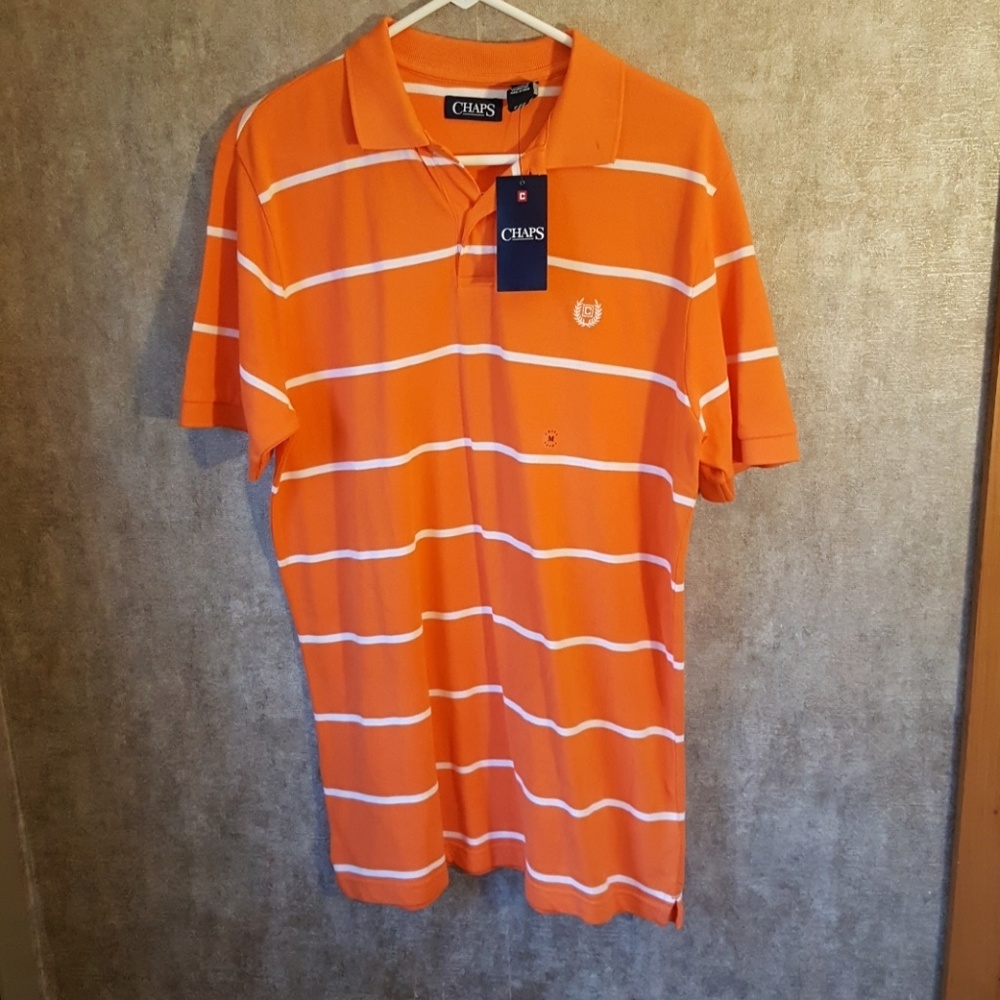 Chaps orange polo white stripes size medium nwt